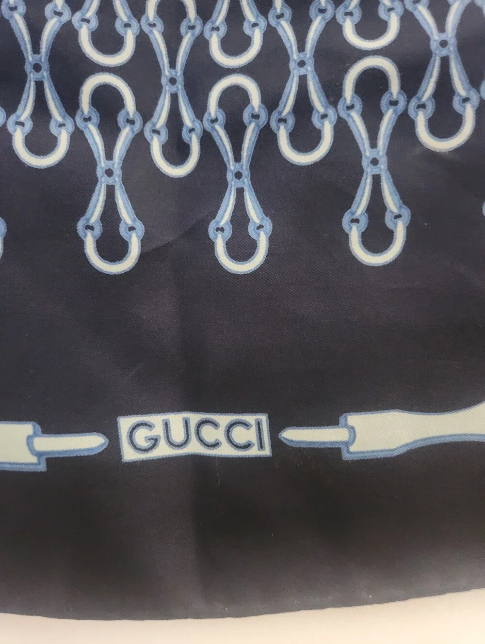 Gucci Vintage Scarf Horsebit Equestrian Motifh Silk Blue Multicolor No Tag